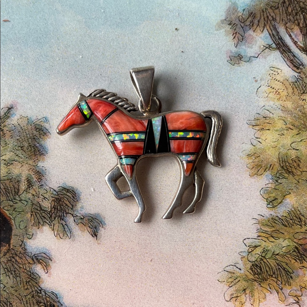 Native American-Style Southwestern Sterling Silver Horse Pendant